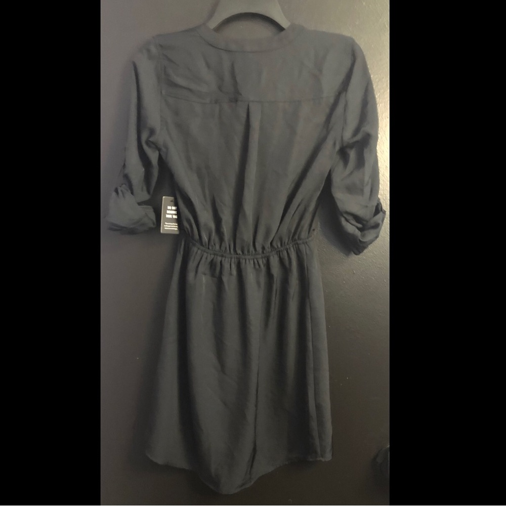 Express Black Button-Up Shirt Dress with Drawstring - Picture 2 of 3